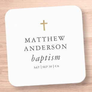 Adesivo Quadrado Simples e Moderno Batismo De Bebê Cruzado Elegante