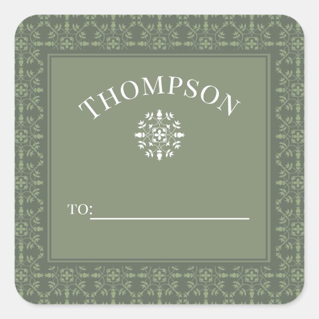 Adesivo Quadrado Simples Elegante Floco de Neve Verde Moderno Para  (Frente)