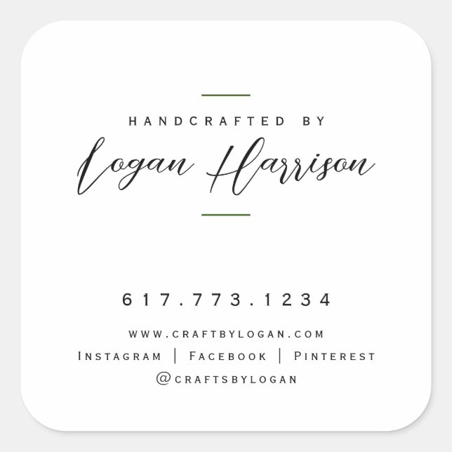 Adesivo Quadrado Simples Feito à Mão Personalizado (Frente)