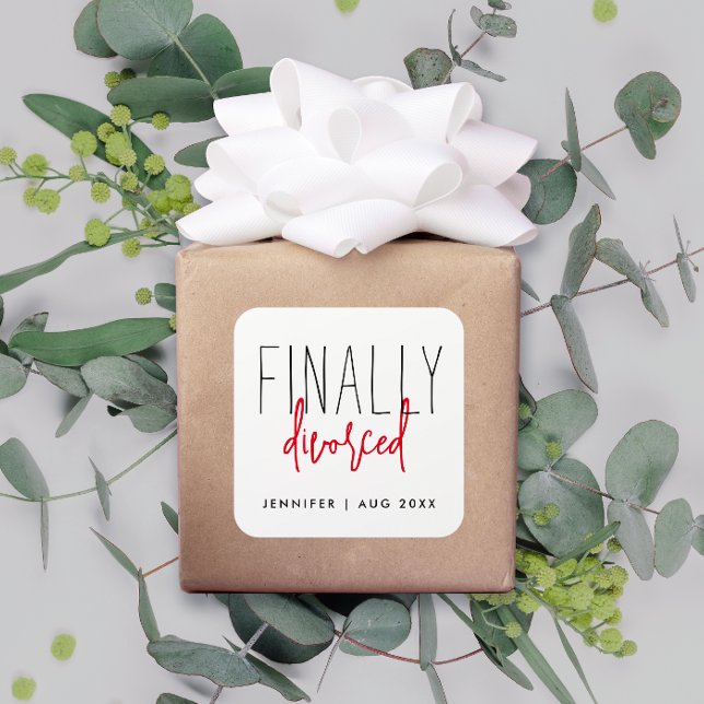 Adesivo Quadrado Simples Finalmente Divorciado Divertido Preto Bran (Criador carregado)