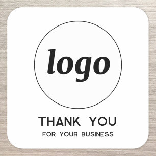 Adesivo Quadrado Simples Logotipo e Texto Agradecimento Empresarial