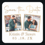 Adesivo Quadrado Simples Moderno Dourado 2 Foto Salva A Data<br><div class="desc">Simples Moderno Dourado 2 Foto Salve O Adesivo Quadrado De Data</div>