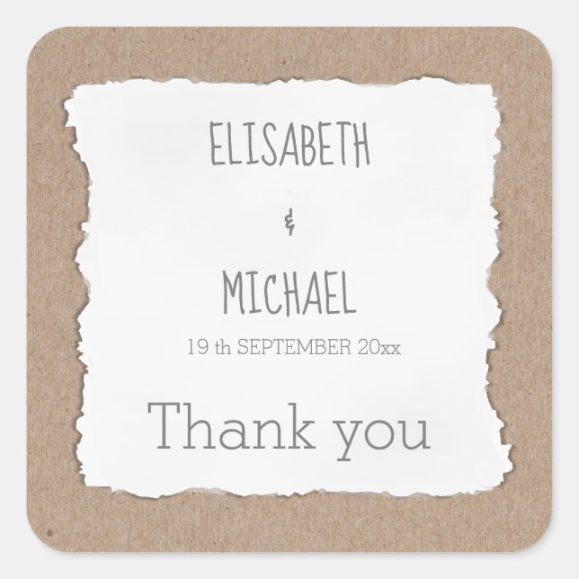 Adesivo Quadrado Simples obrigado de papelão rasgado contemporâneo (Frente)