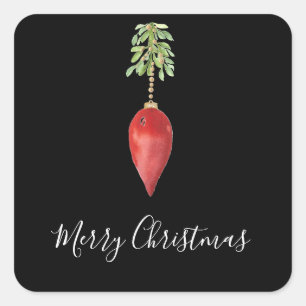 Adesivo Quadrado Simples Original Watercolor Red Greenery Natal