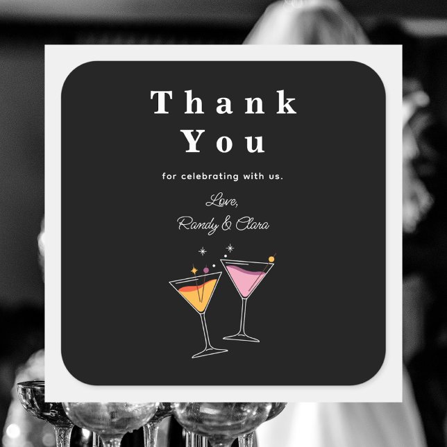 Adesivo Quadrado Simples preto e branco Elegante Obrigado (Criador carregado)