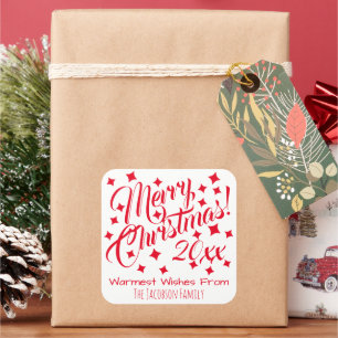 Adesivo Quadrado Simples Vermelho e Branco Festivos Feliz Natal