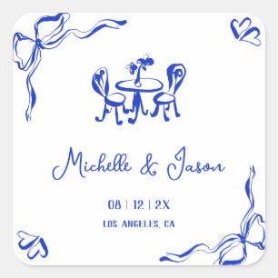 Adesivo Quadrado Simples Whimsical Quirky Blue Hand Desenhado Arco 