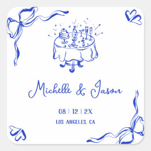 Adesivo Quadrado Simples Whimsical Quirky Blue Hand Desenhado Arco 