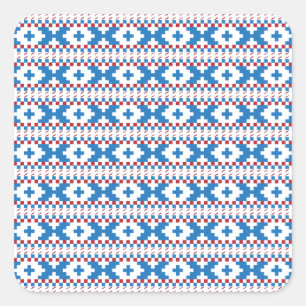 Adesivo Quadrado Sinais antigos letões, arte folclórica azul, ver