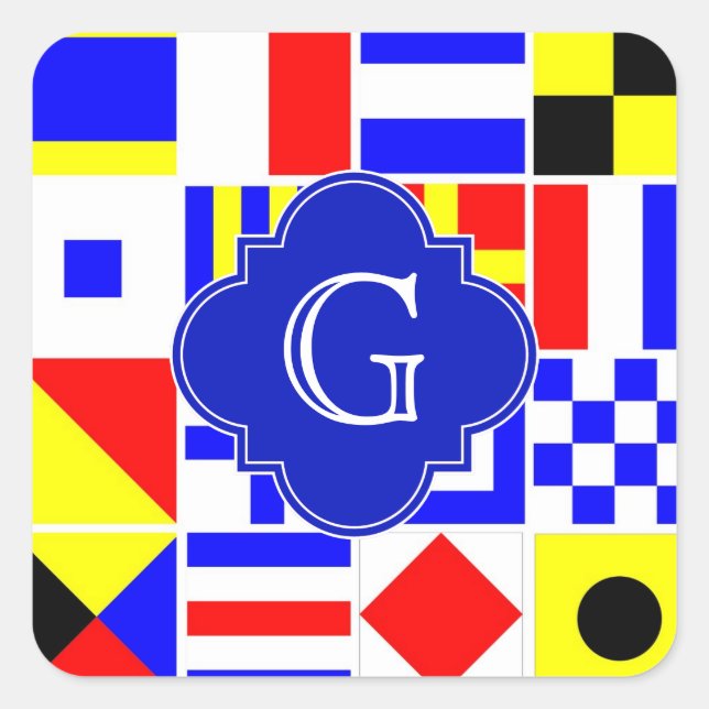 Adesivo Quadrado Sinais de Sinal Náutico Monograma Real Quatrefoil (Frente)