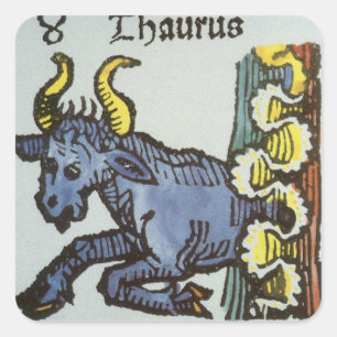 Adesivo Quadrado Sinais Vintage do Zodíaco, Antique Taurus Bull