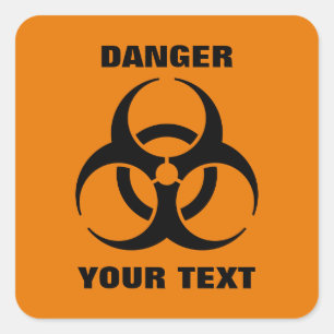 Adesivo Quadrado Sinal de aviso alaranjado do símbolo do Biohazard