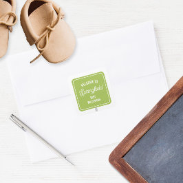 Adesivo Quadrado Sinal de boas-vindas da cidade Chá de fraldas verd