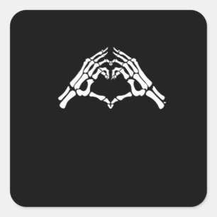 Adesivo Quadrado Sinal De Coração E Mãos De Esqueleto