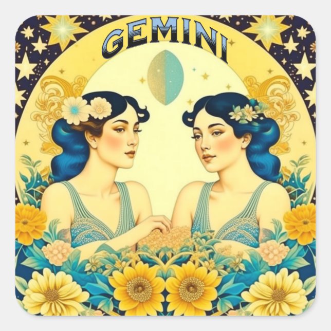 Adesivo Quadrado Sinal de Horoscópio Gemini Twins Celestial (Frente)