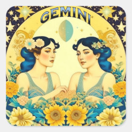 Adesivo Quadrado Sinal de Horoscópio Gemini Twins Celestial