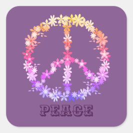 Adesivo Quadrado Sinal de paz com flores coloridas,Texto personaliz