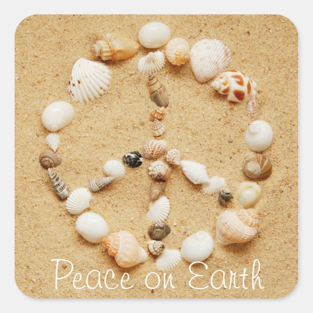 Adesivo Quadrado Sinal de Paz de Seashell na Terra (Frente)