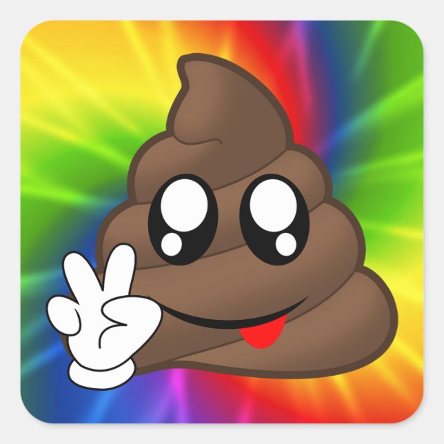 Adesivo Quadrado Sinal de Paz de Tie Dye Poop Emoji Stickers (Frente)