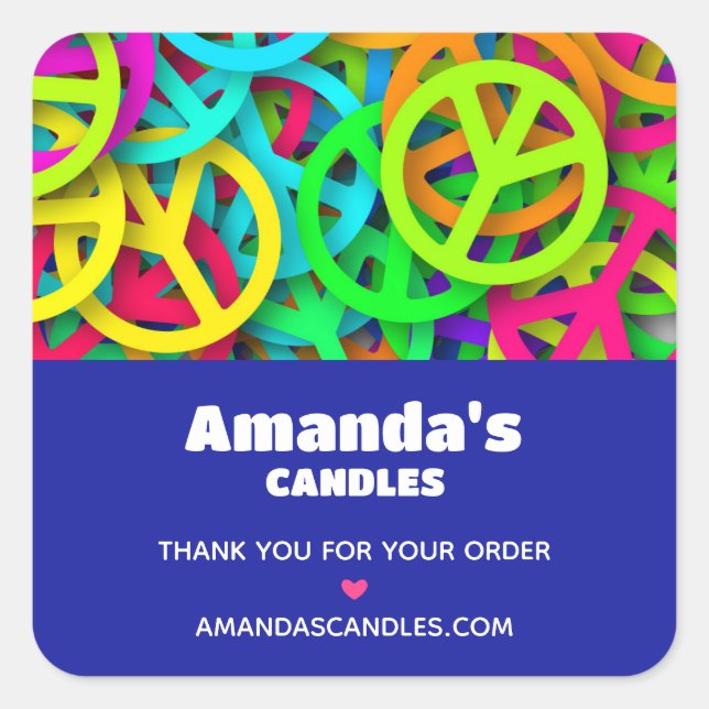 Adesivo Quadrado Sinal de Paz - Groovy Sessenta Vezes Vibe Negócios (Frente)