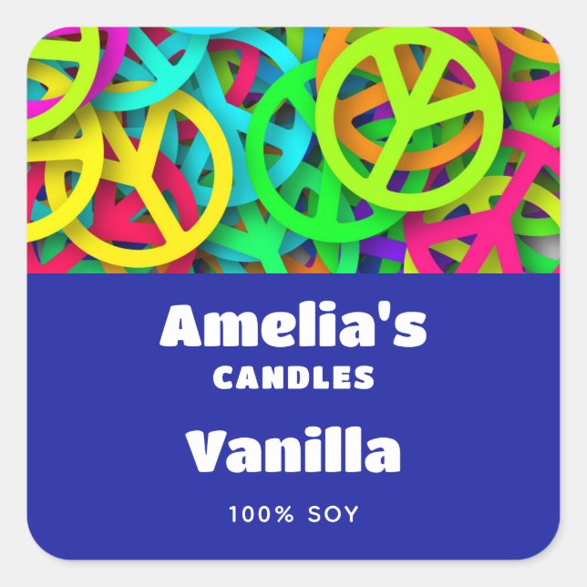 Adesivo Quadrado Sinal de Paz Groovy Sessenta Vezes Viram Vela (Frente)