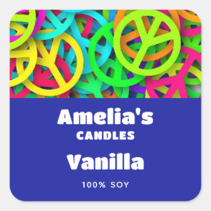 Adesivo Quadrado Sinal de Paz Groovy Sessenta Vezes Viram Vela