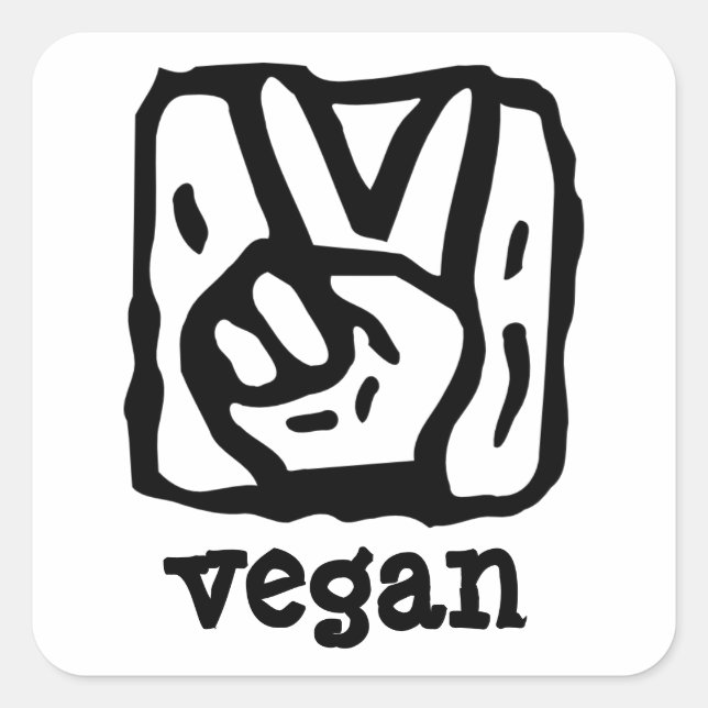 Adesivo Quadrado Sinal de Paz V para Vegan (Frente)