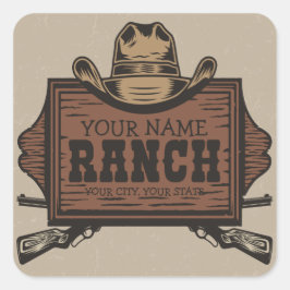 Adesivo Quadrado Sinal de Ranhura Ocidental do Cowboy Guns Western