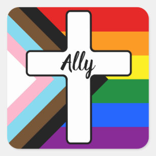 Adesivo Quadrado Sinalizador Ally do Orgulho do Rainbow Cross Progr