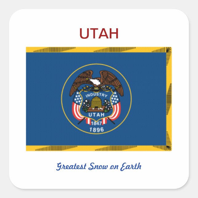 Adesivo Quadrado Sinalizador de Utah e Slogan (Frente)