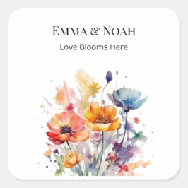 Adesivo Quadrado Sinfonia de flor selvagem: Primavera aquarela colo