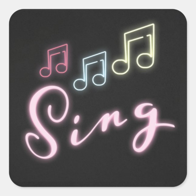 Adesivo Quadrado Sing Neon Music Notes (Frente)