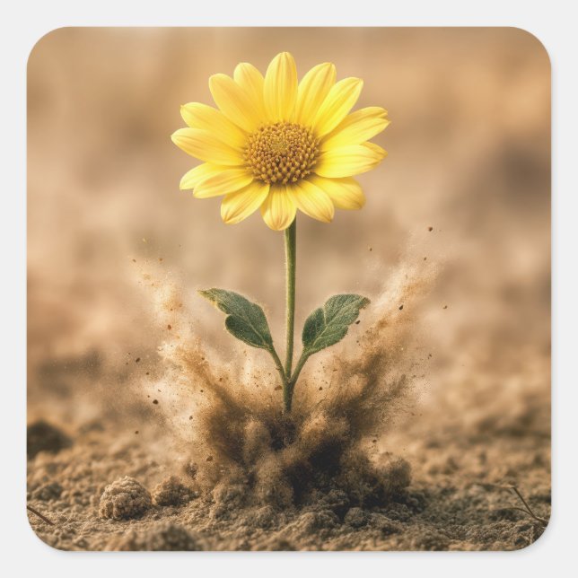Adesivo Quadrado Single Yellow Daisy Bursting Out of Dirt (Frente)