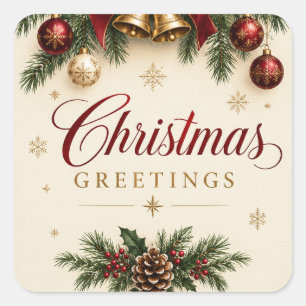 Adesivo Quadrado Sino de Natal Vintage Estilo de Natal no Ramo de P