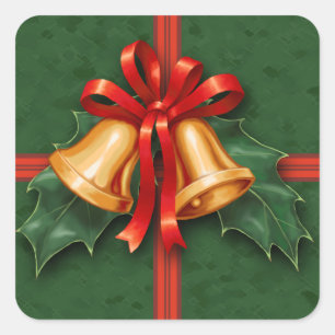 Adesivo Quadrado Sinos de Natal e Holly deixam verde