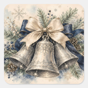 Adesivo Quadrado Sinos de Natal em Prata Elegantes em Aquarela