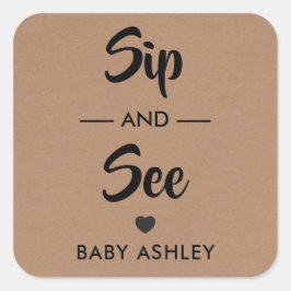 Adesivo Quadrado Sip and See Tag, New Baby Sticker, Chá de fraldas