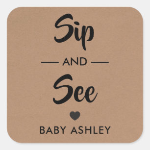 Adesivo Quadrado Sip and See Tag, New Baby Sticker, Chá de fraldas