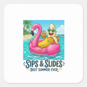Adesivo Quadrado Sips e Slides Melhor Verão de Todos Banana Flaming