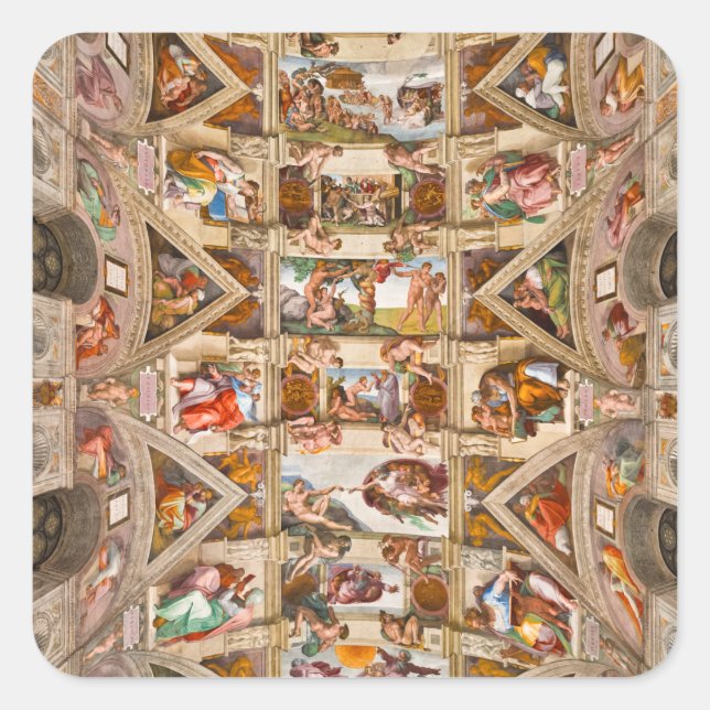 Adesivo Quadrado Sistine Chapel Ceiling, 1512 por Michelangelo (Frente)