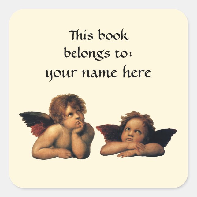 Adesivo Quadrado Sistine Madonna Angels por Raphael Bookplate (Frente)