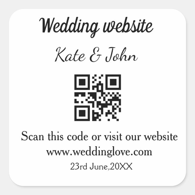 Adesivo Quadrado Site de casamento mínimo simples Q R código adicio (Frente)