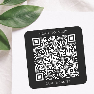 Adesivo Quadrado Site de Negócios de Código QR Personalizado Preto