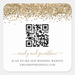 Adesivo Quadrado Site Dourado de Casamento de Código QR Glitter