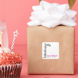 Adesivo Quadrado Sixty Fabulous Birthday Chic Pink & Black