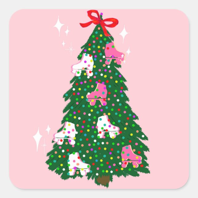 Adesivo Quadrado Skate de Natal com Cilindro de Natal Feriado, Pati (Frente)