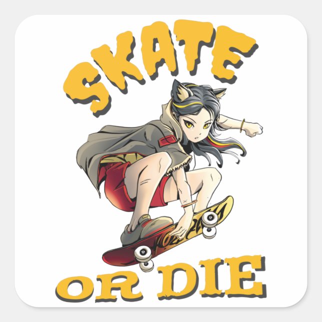 Adesivo Quadrado Skate ou morrer Skateboarder Girl (Frente)
