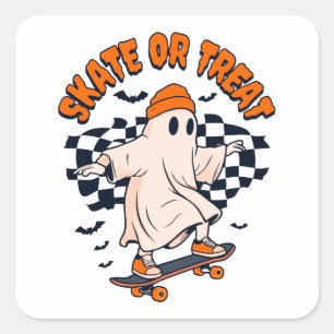 Adesivo Quadrado Skate ou Tratar o Dia das Bruxas do Fantasma
