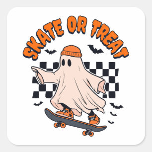 Adesivo Quadrado Skate ou Tratar o Dia das Bruxas do Fantasma