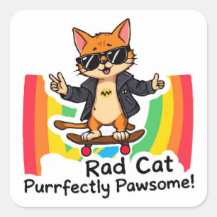 Adesivo Quadrado Skateboard de Rad Cat